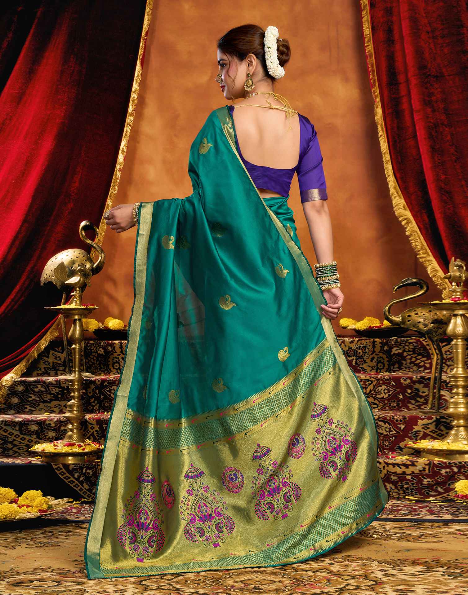 Teal Green Silk Woven Paithani Saree