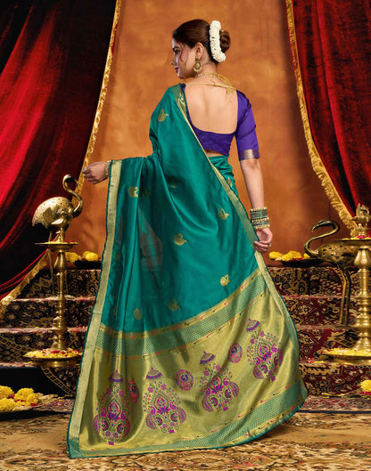 Teal Green Silk Woven Paithani Saree