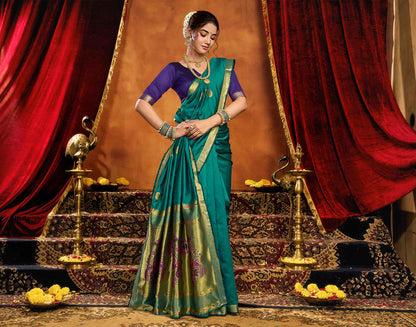 Teal Green Silk Woven Paithani Saree
