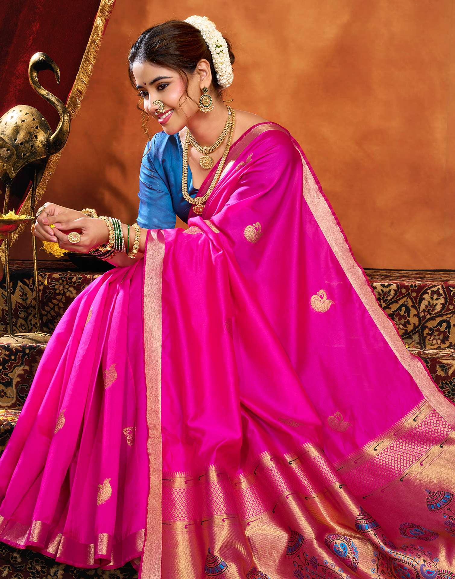 Magenta Silk Woven Paithani Saree