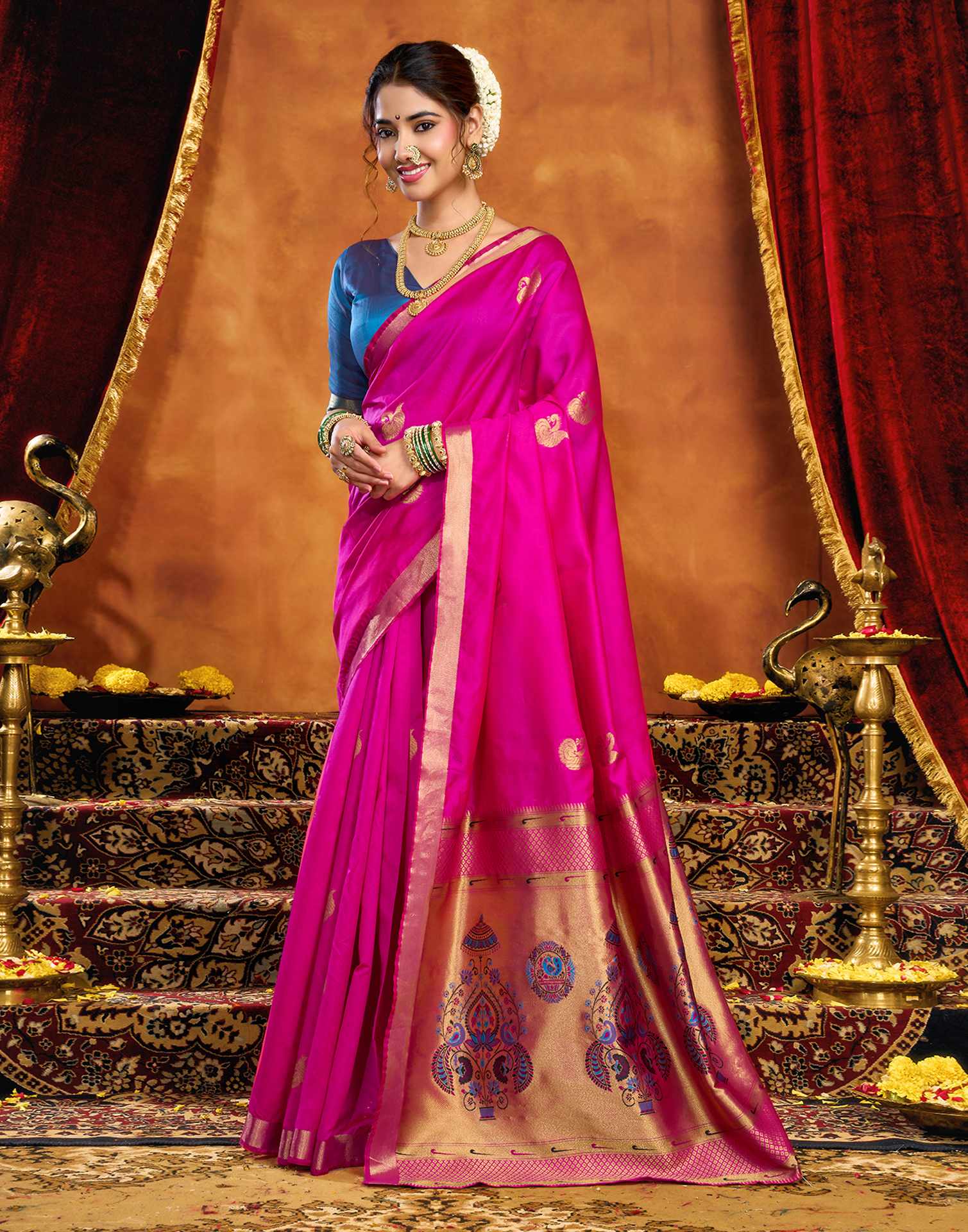 Magenta Silk Woven Paithani Saree