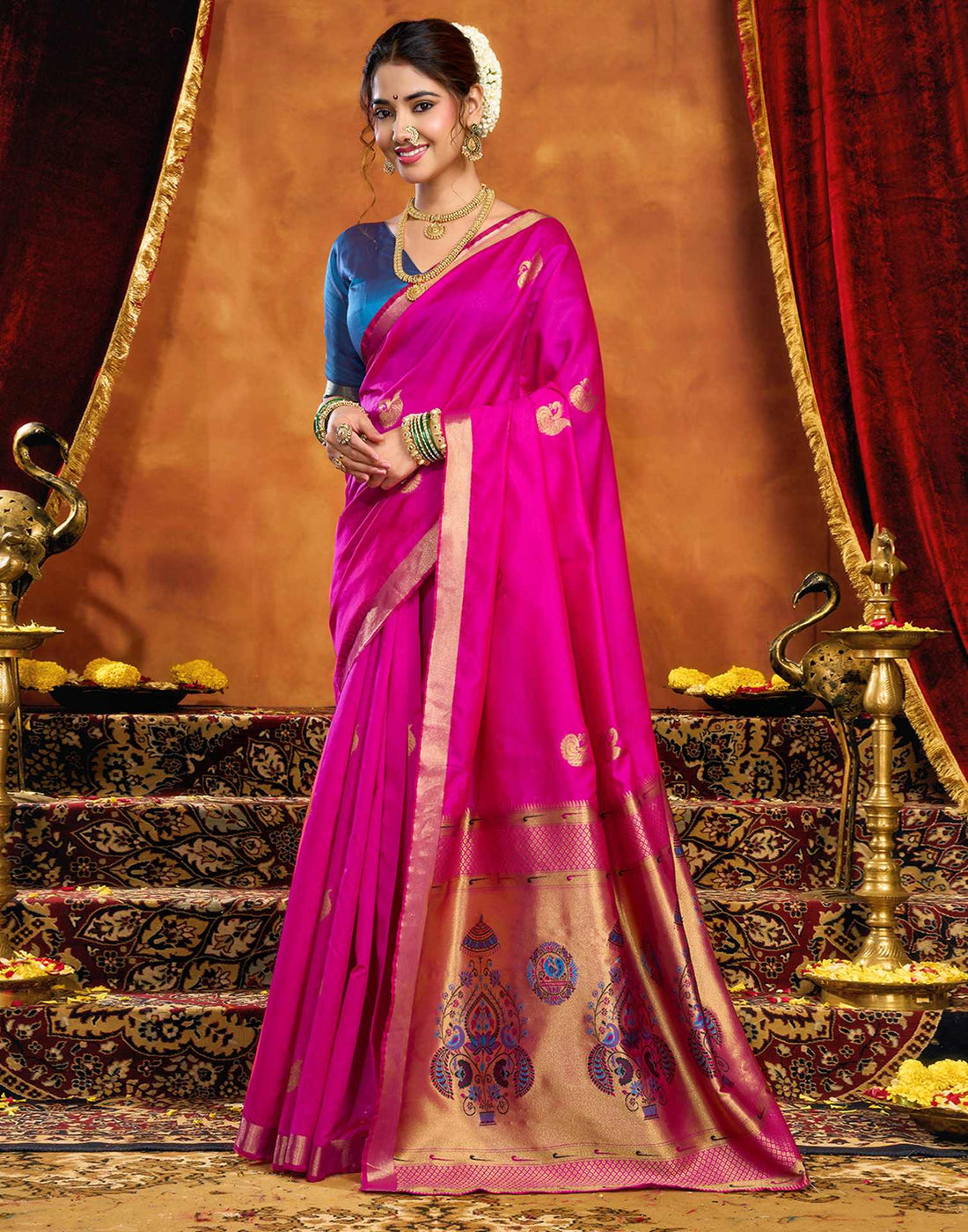 Magenta Silk Woven Paithani Saree