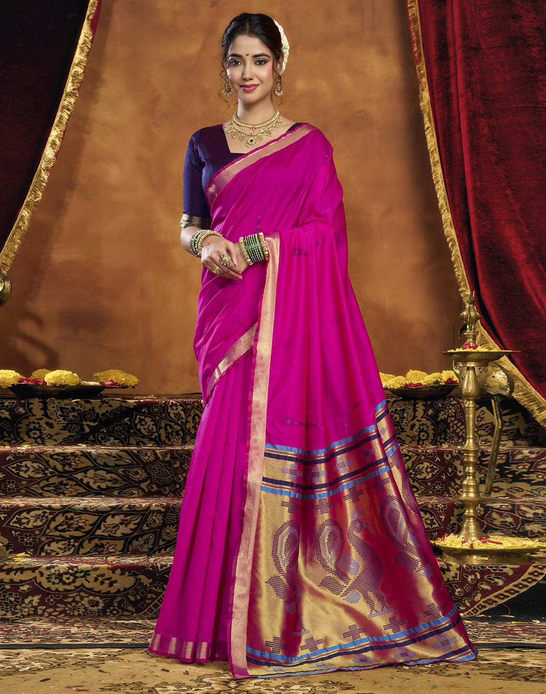 Magenta Silk Woven Paithani Saree