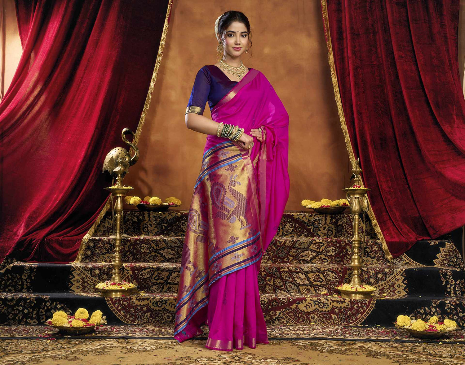 Magenta Silk Woven Paithani Saree