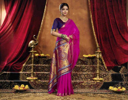 Magenta Silk Woven Paithani Saree