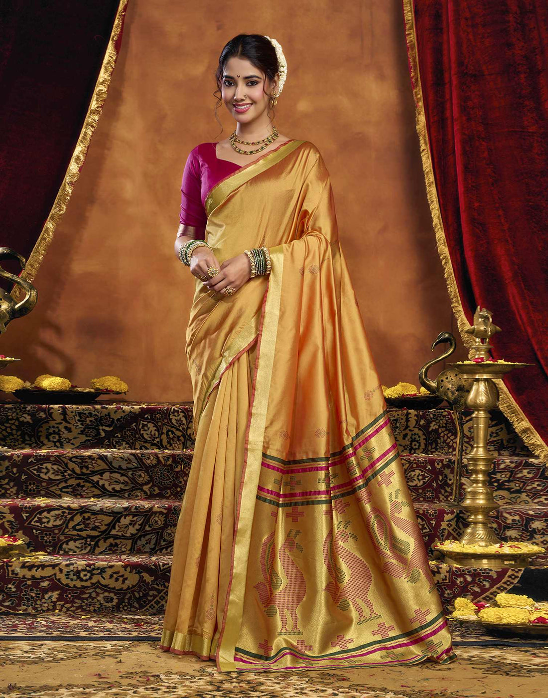 Turmeric Yellow Silk Woven Paithani Saree