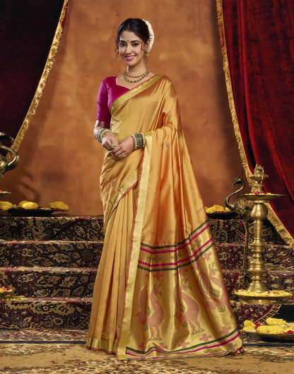 Turmeric Yellow Silk Woven Paithani Saree