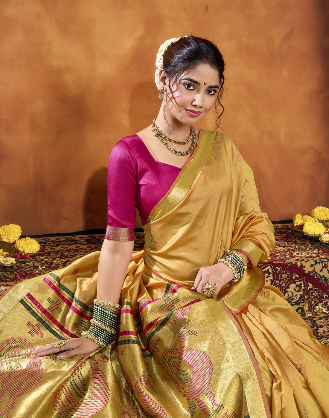 Turmeric Yellow Silk Woven Paithani Saree