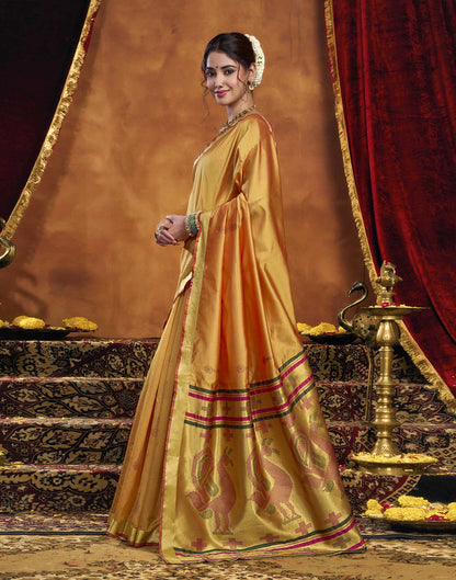 Turmeric Yellow Silk Woven Paithani Saree