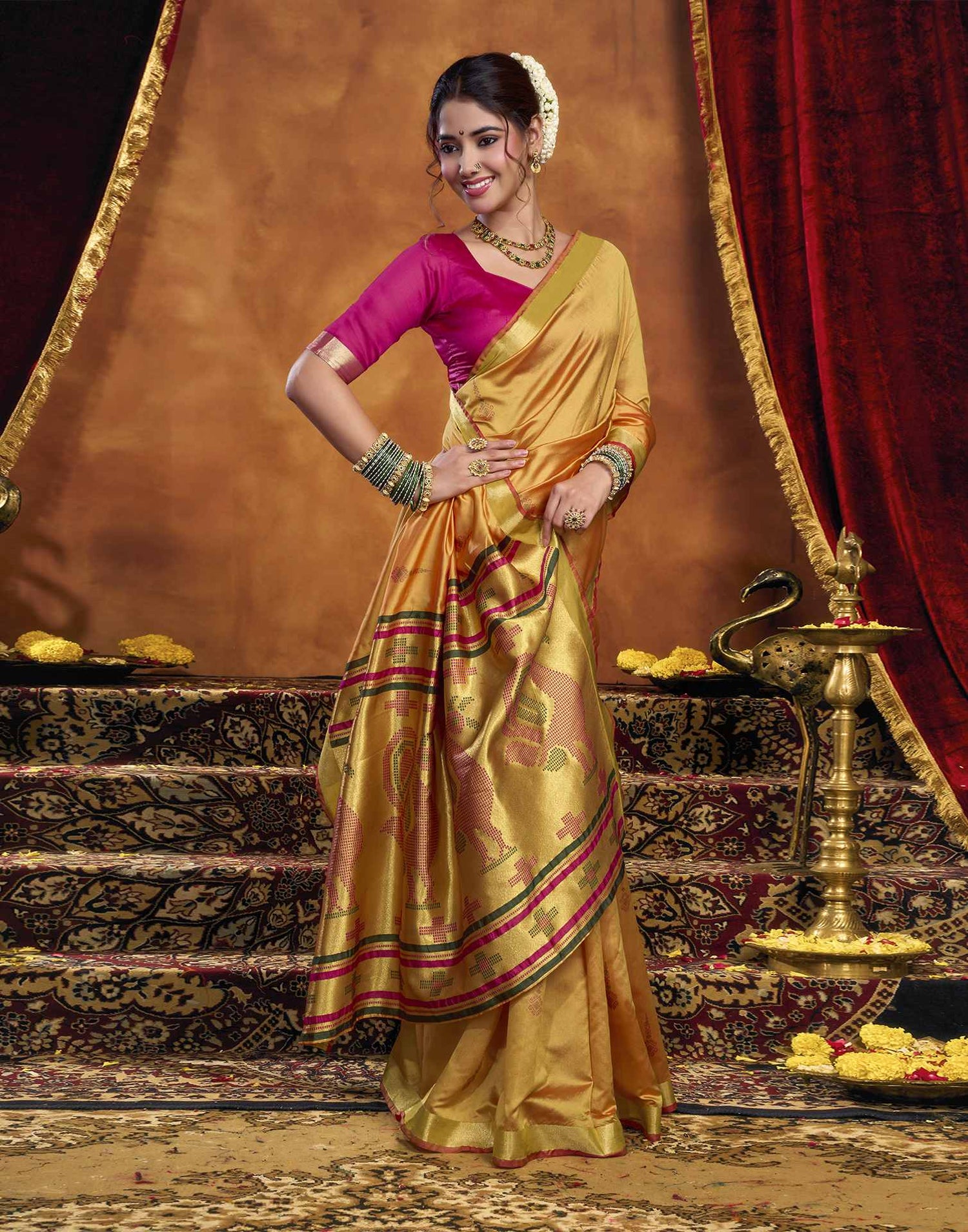 Turmeric Yellow Silk Woven Paithani Saree