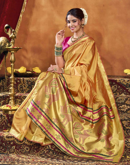 Turmeric Yellow Silk Woven Paithani Saree