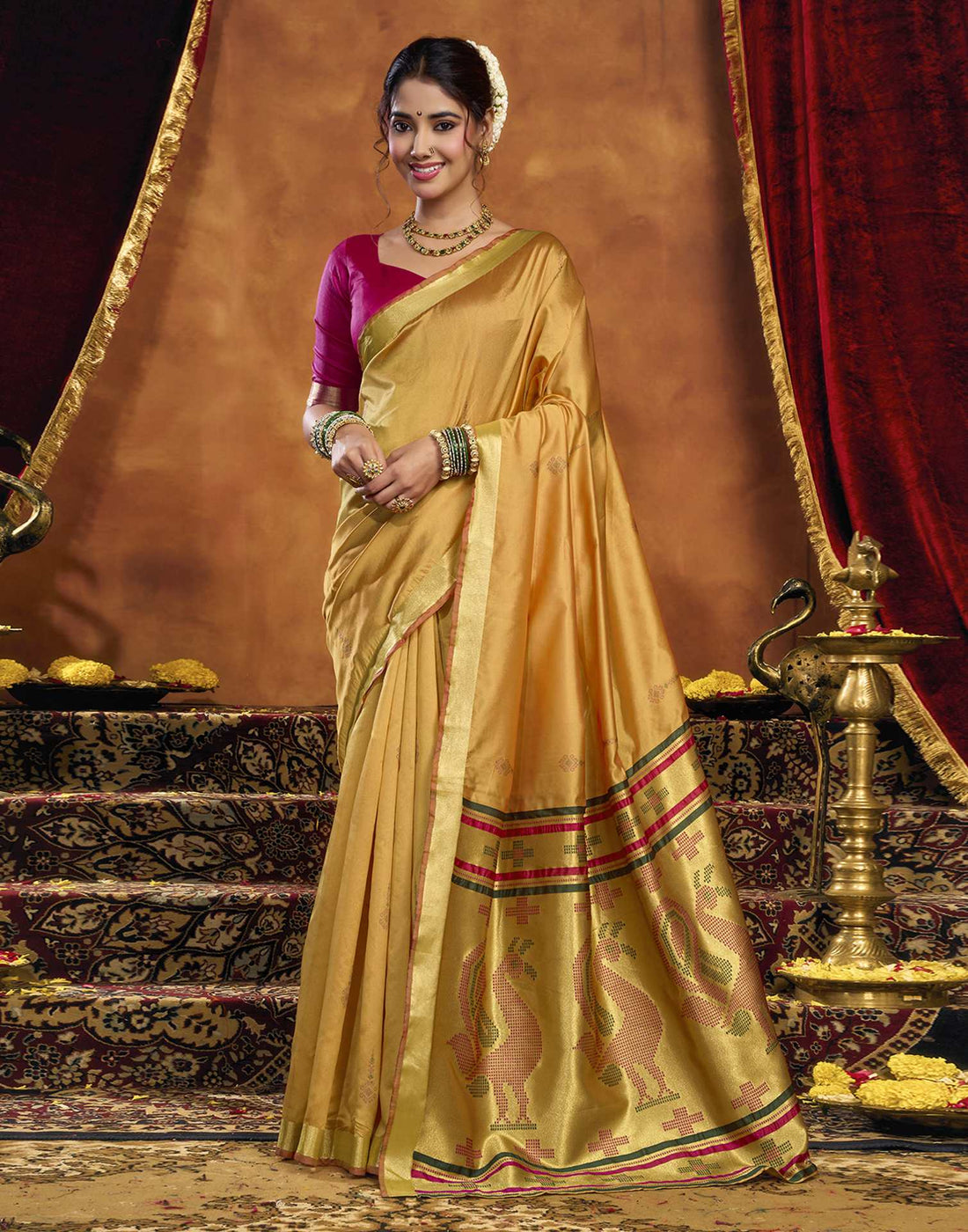 Turmeric Yellow Silk Woven Paithani Saree