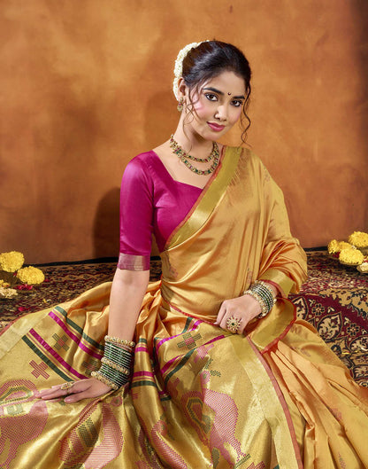 Turmeric Yellow Silk Woven Paithani Saree