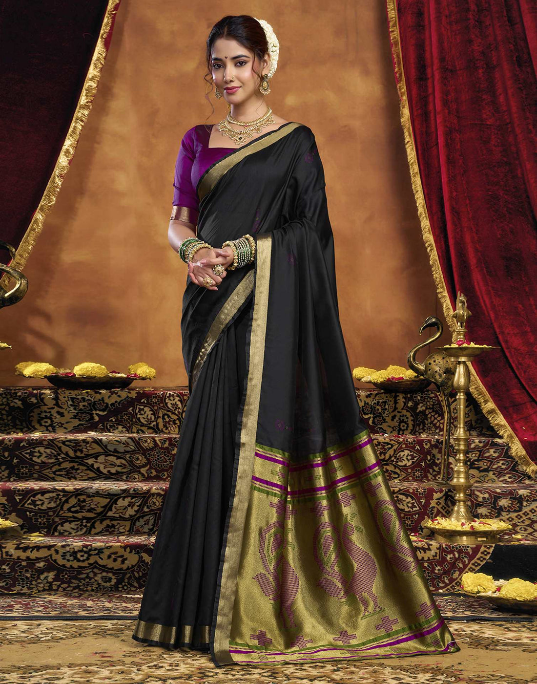 Black Silk Woven Paithani Saree