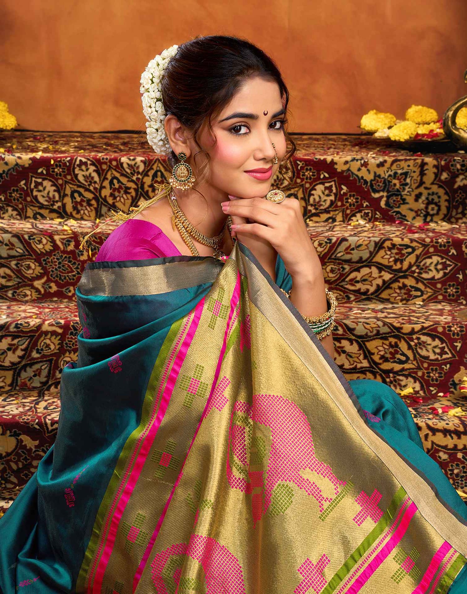 Rama Blue Silk Woven Paithani Saree