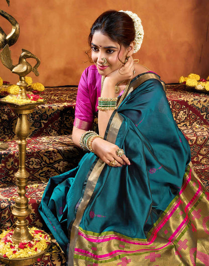 Rama Blue Silk Woven Paithani Saree