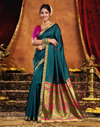 Rama Blue Silk Woven Paithani Saree