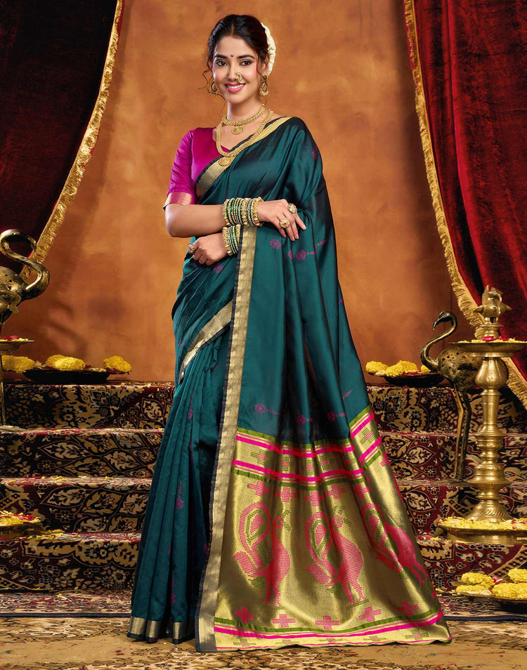 Rama Blue Silk Woven Paithani Saree