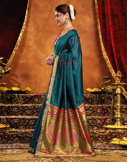 Rama Blue Silk Woven Paithani Saree
