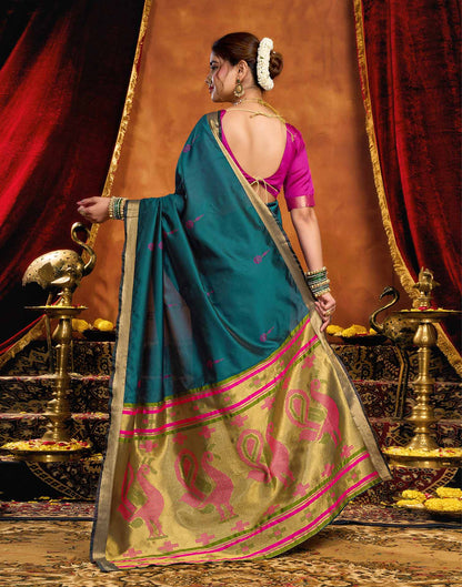 Rama Blue Silk Woven Paithani Saree