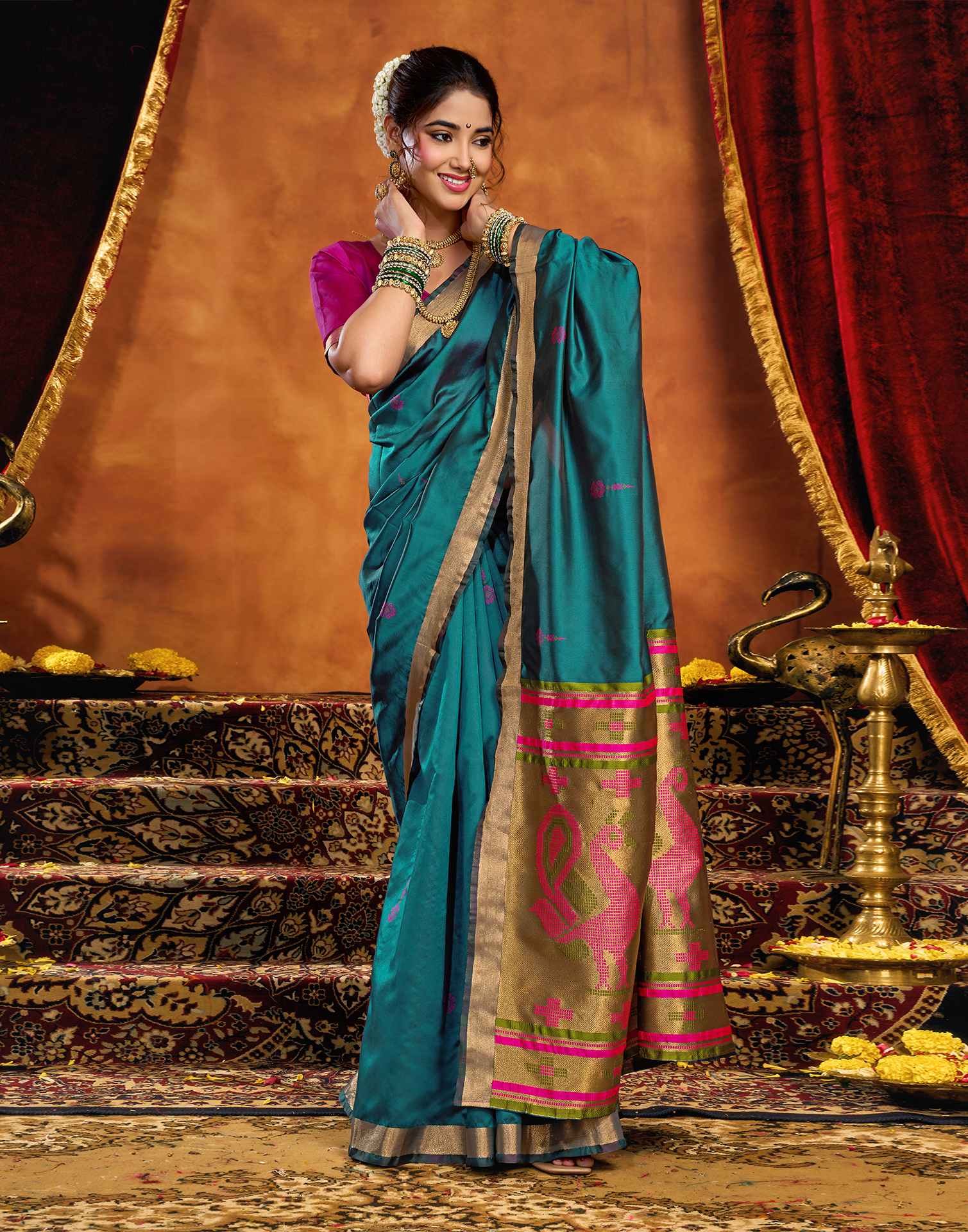 Rama Blue Silk Woven Paithani Saree
