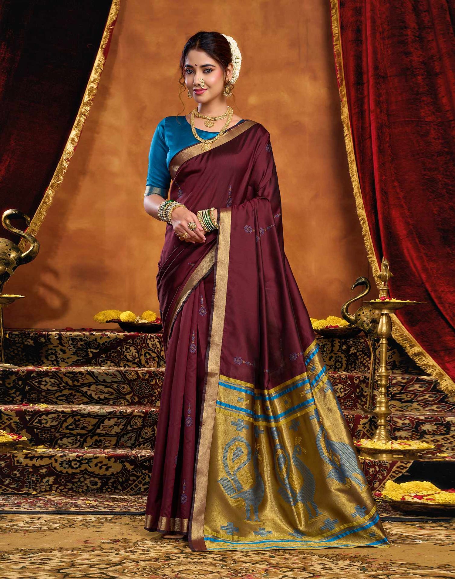 Maroon Silk Woven Paithani Saree