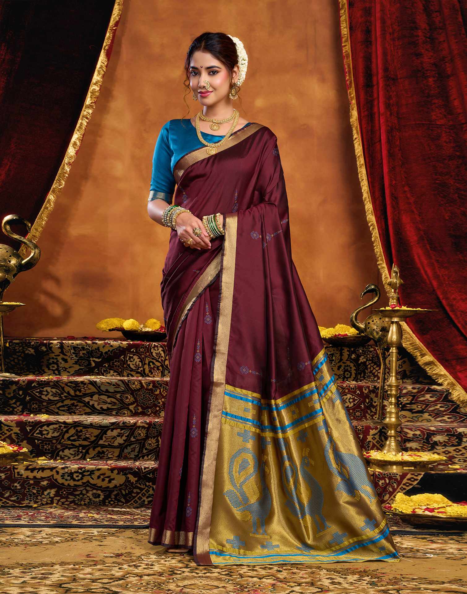 Maroon Silk Woven Paithani Saree