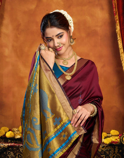 Maroon Silk Woven Paithani Saree