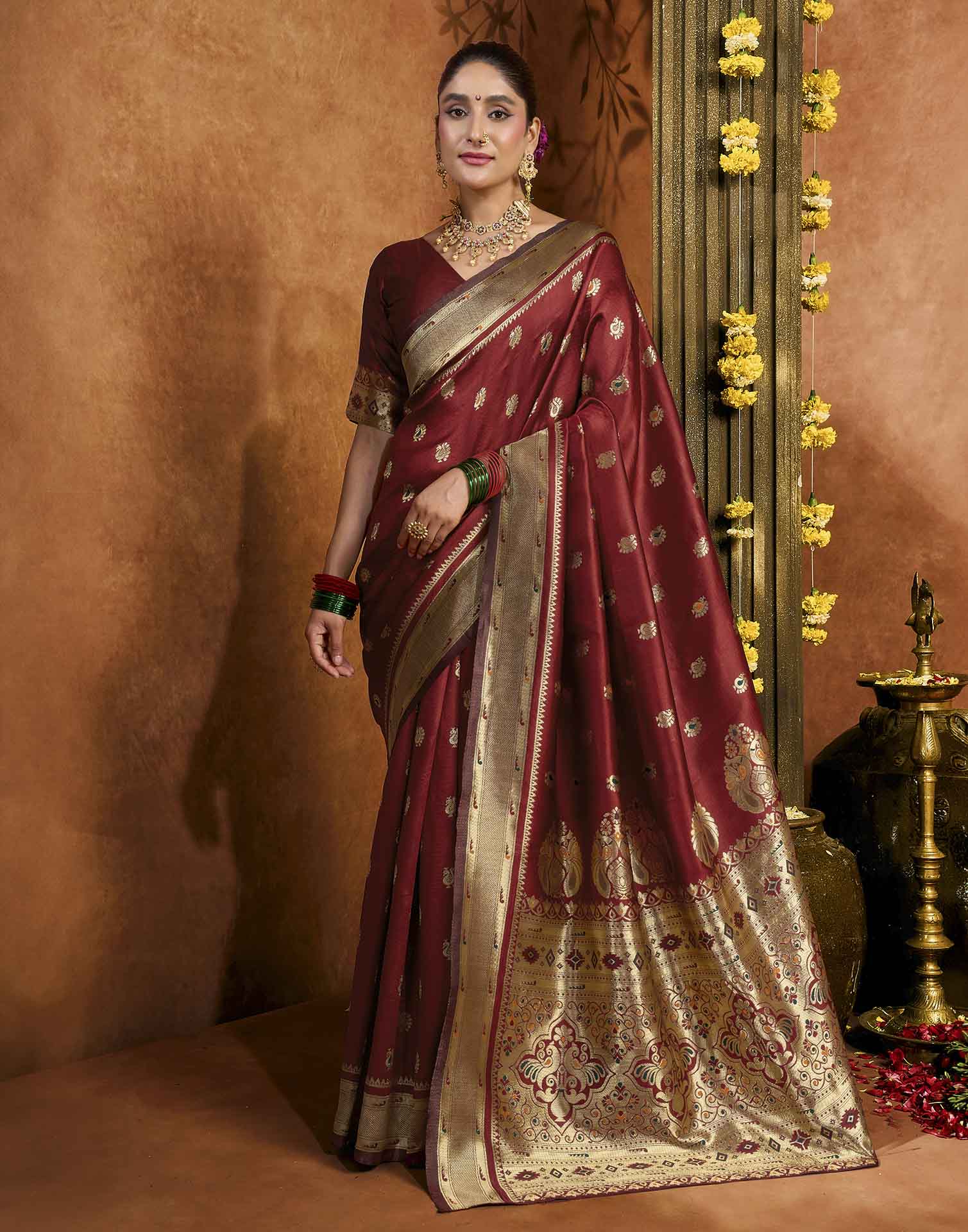 Maroon Silk Woven Paithani Saree