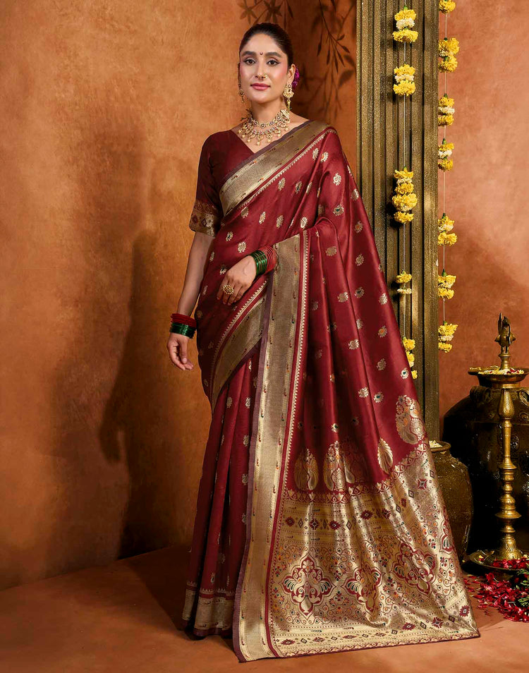 Maroon Silk Woven Paithani Saree