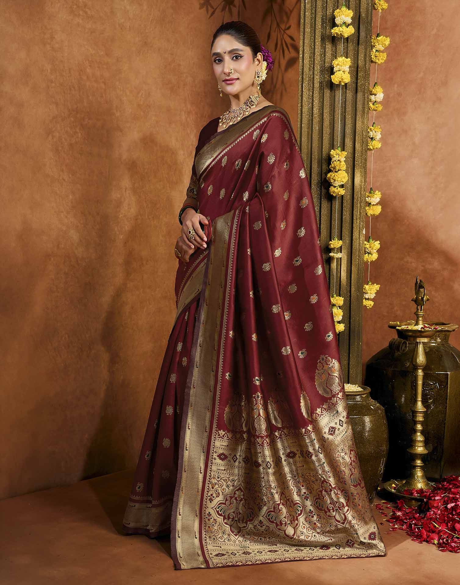 Maroon Silk Woven Paithani Saree