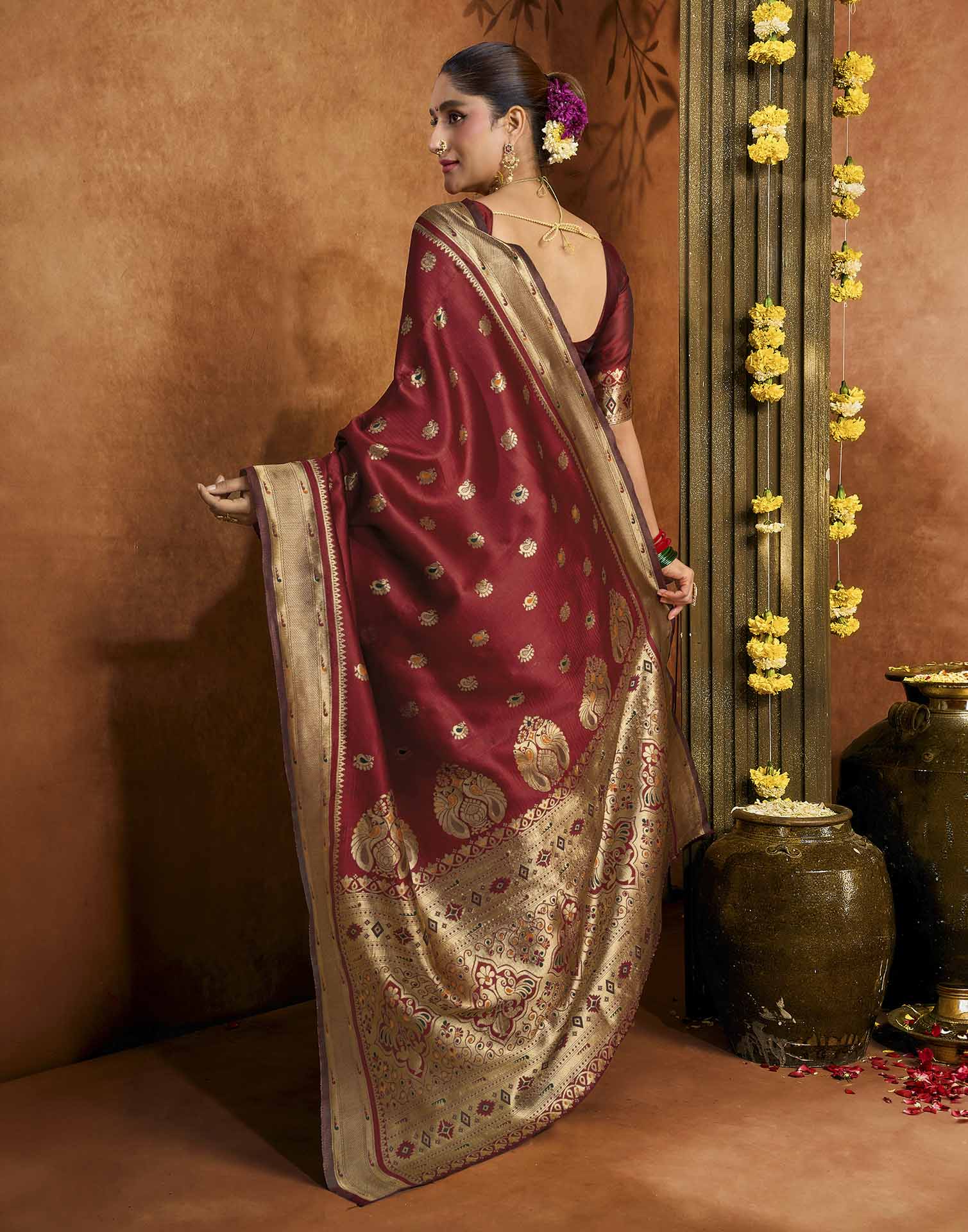 Maroon Silk Woven Paithani Saree