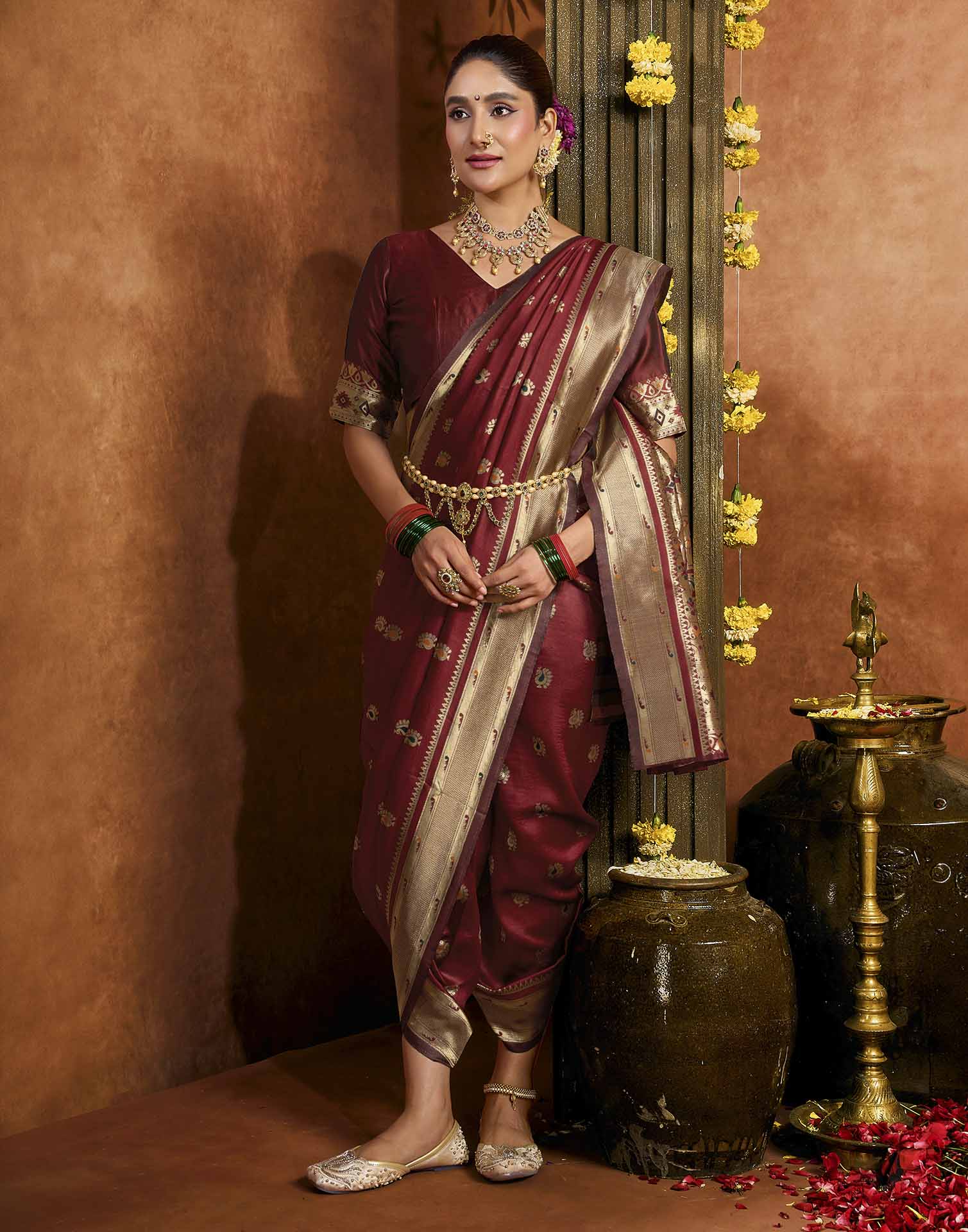 Maroon Silk Woven Paithani Saree