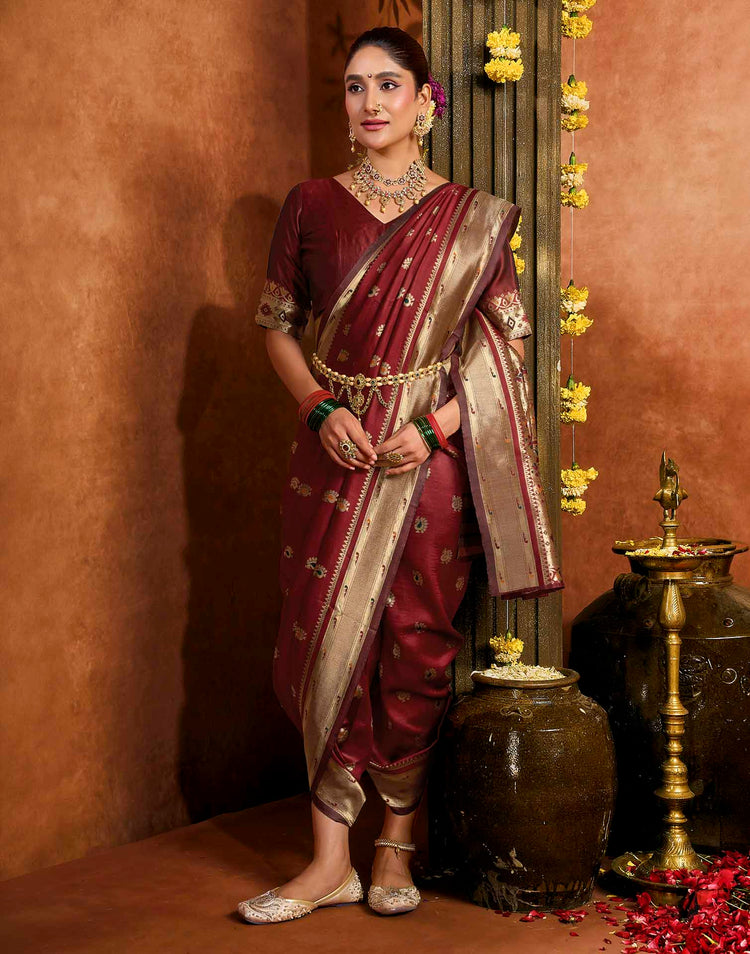 Maroon Silk Woven Paithani Saree