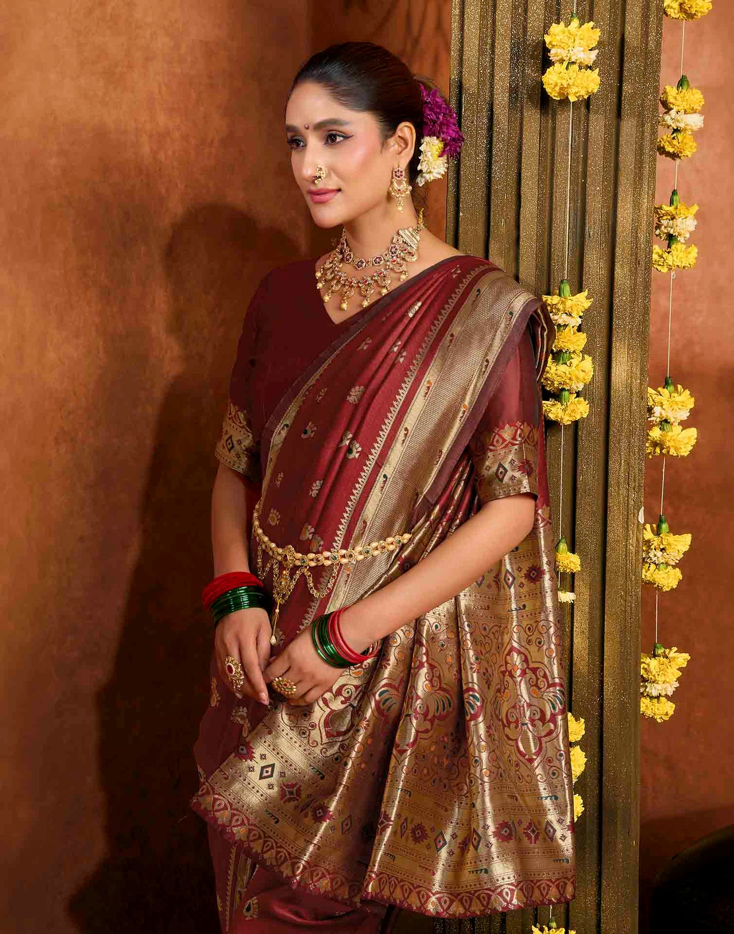 Maroon Silk Woven Paithani Saree