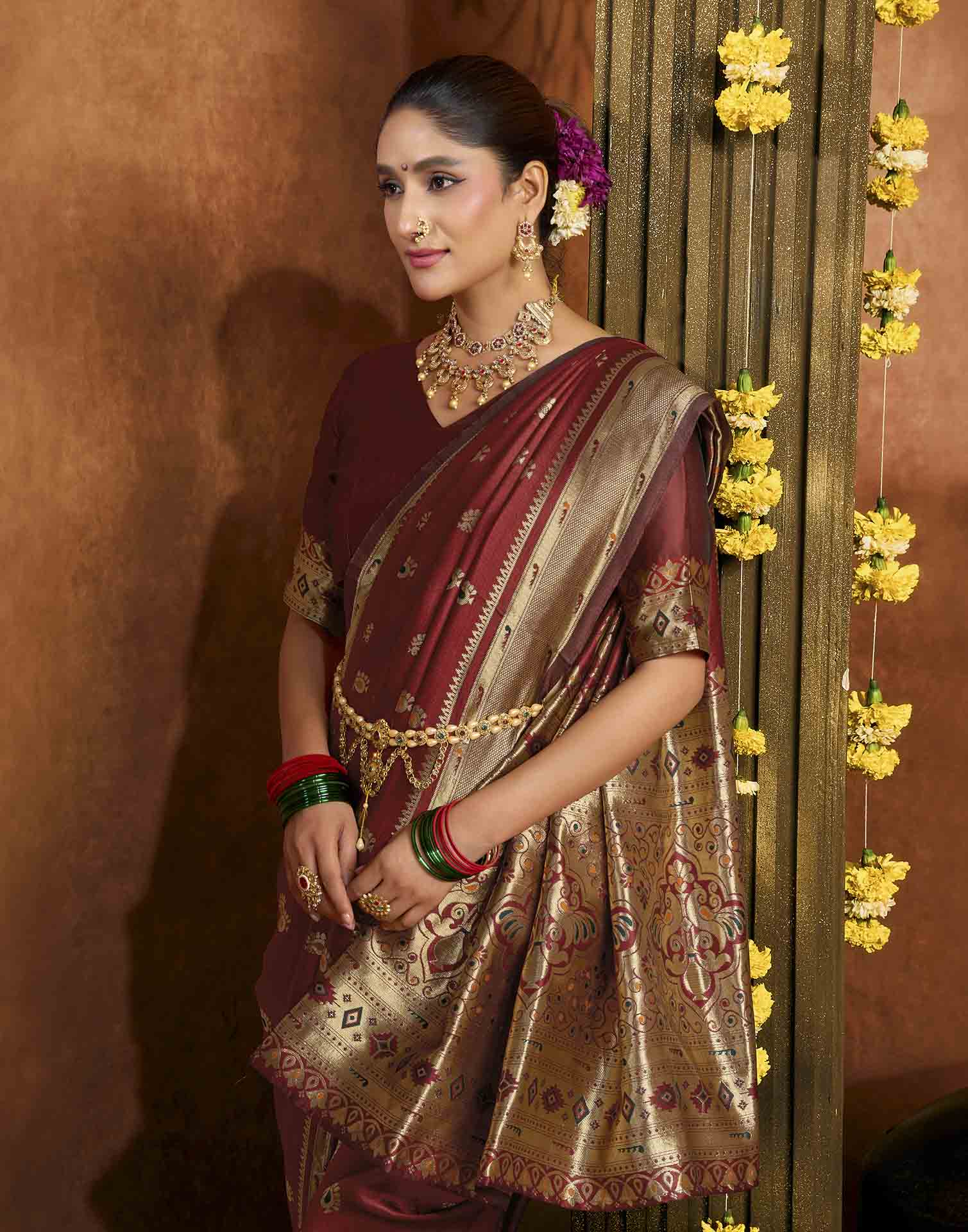 Maroon Silk Woven Paithani Saree