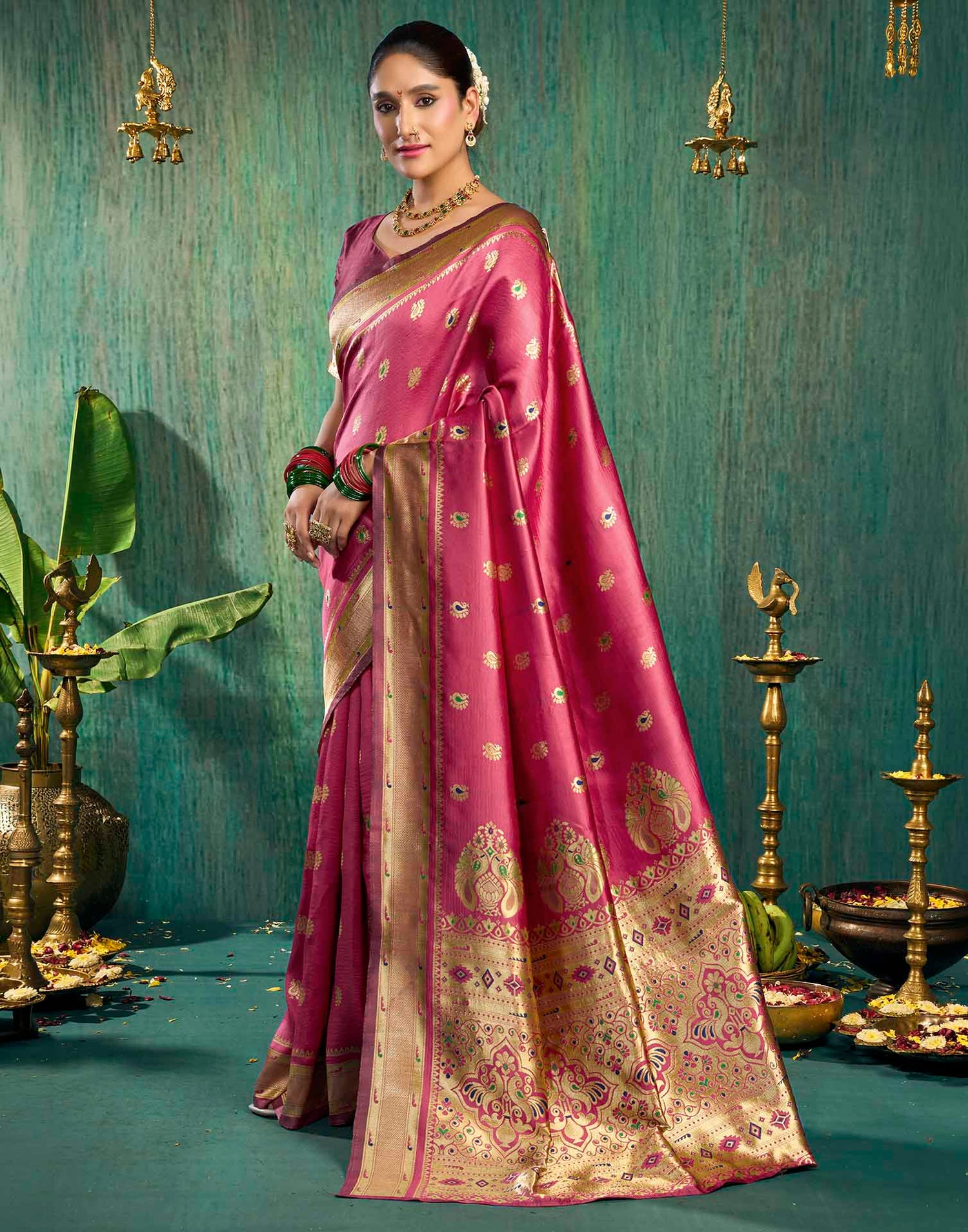 Pink Silk Woven Paithani Saree