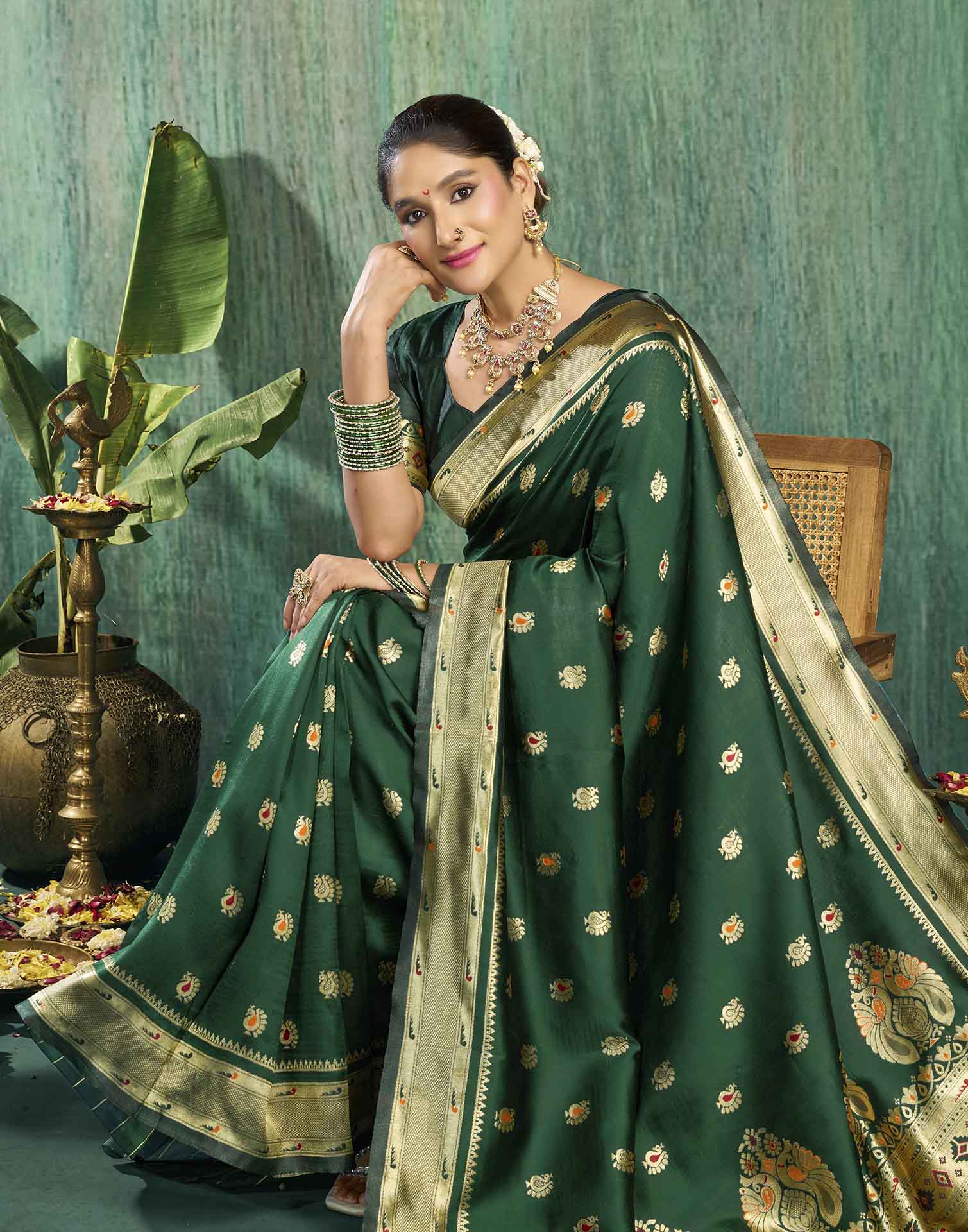 Dark Green Silk Woven Paithani Saree