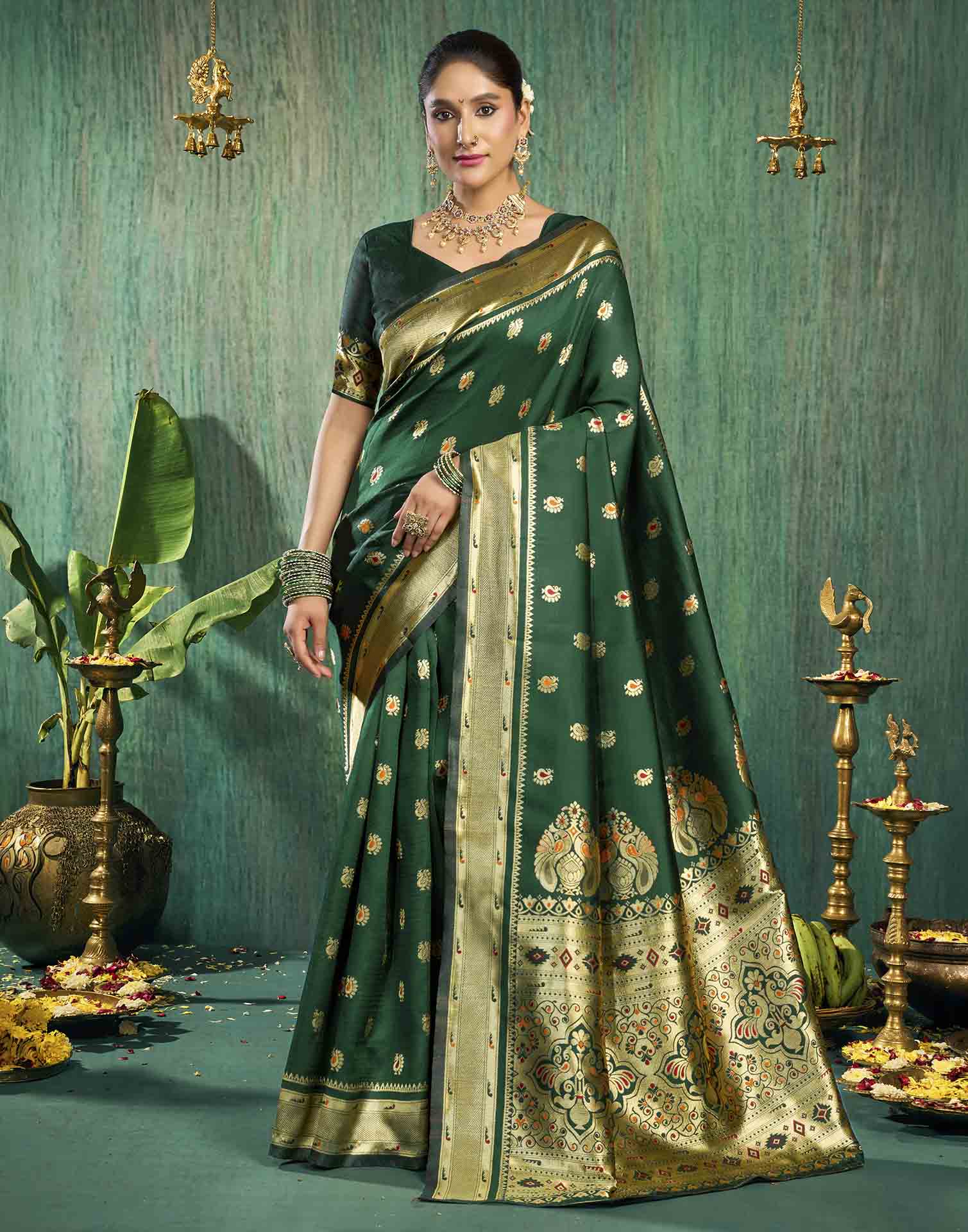 Dark Green Silk Woven Paithani Saree
