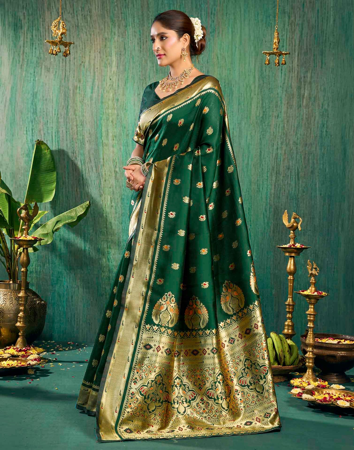 Dark Green Silk Woven Paithani Saree