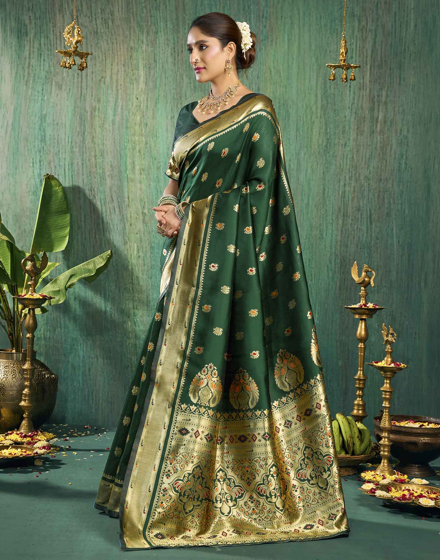 Dark Green Silk Woven Paithani Saree