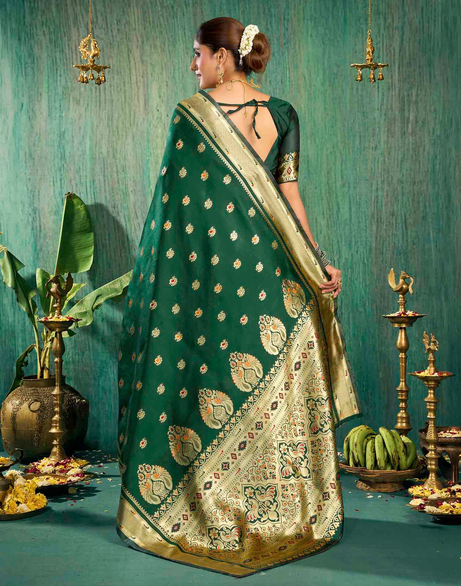 Dark Green Silk Woven Paithani Saree