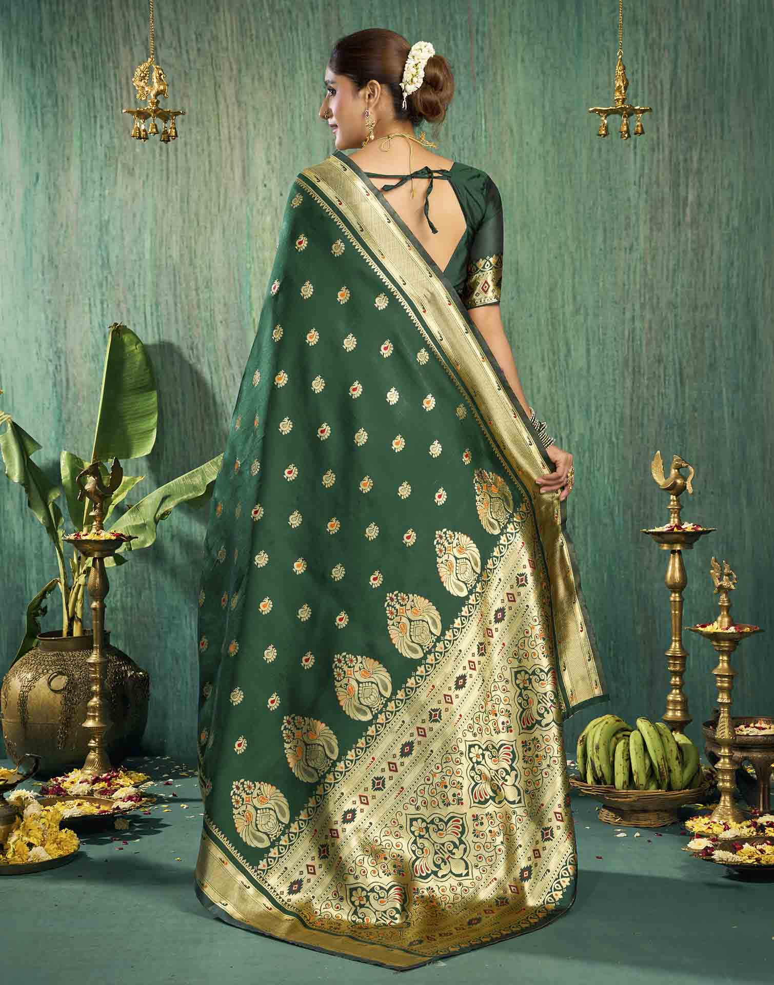 Dark Green Silk Woven Paithani Saree