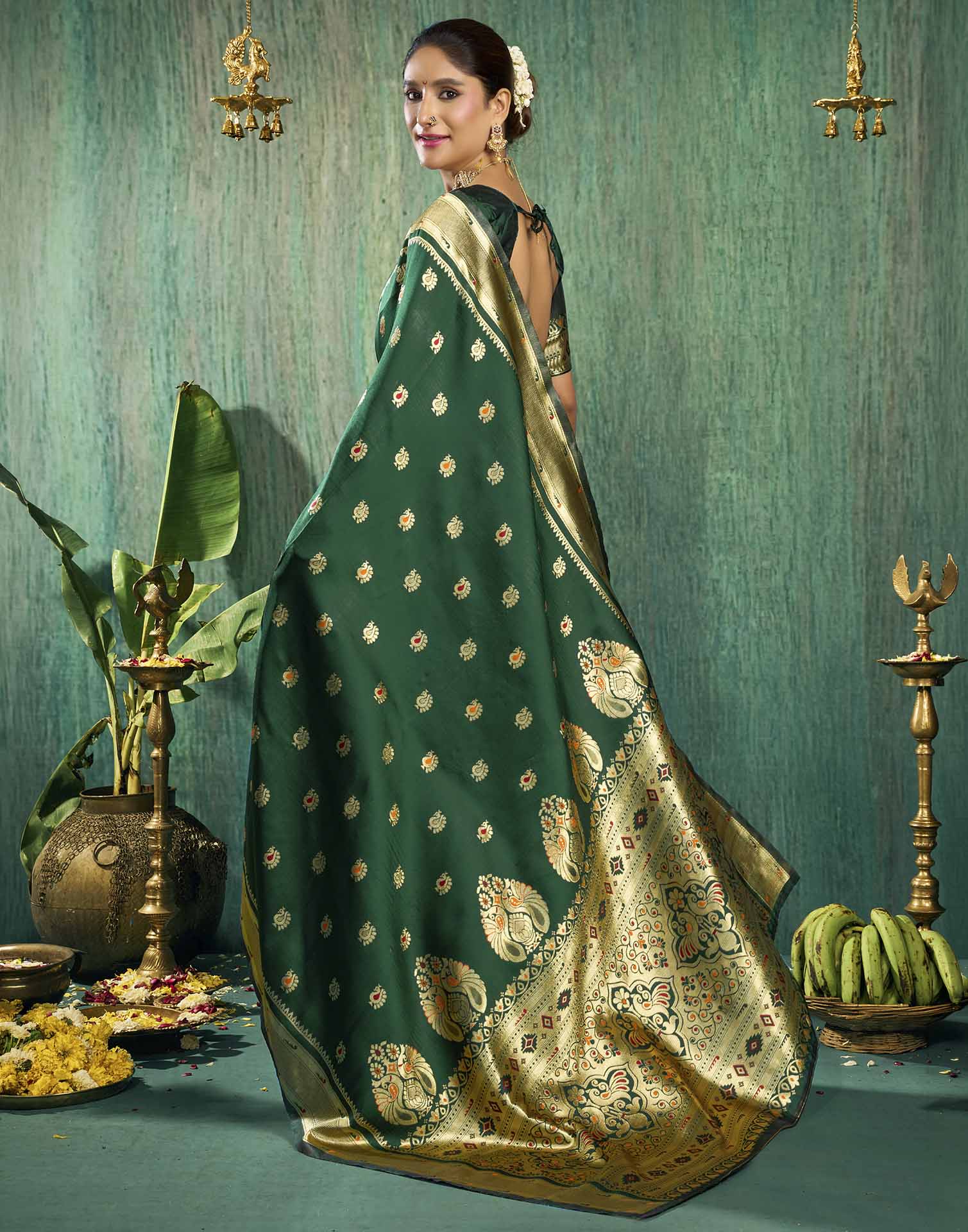 Dark Green Silk Woven Paithani Saree