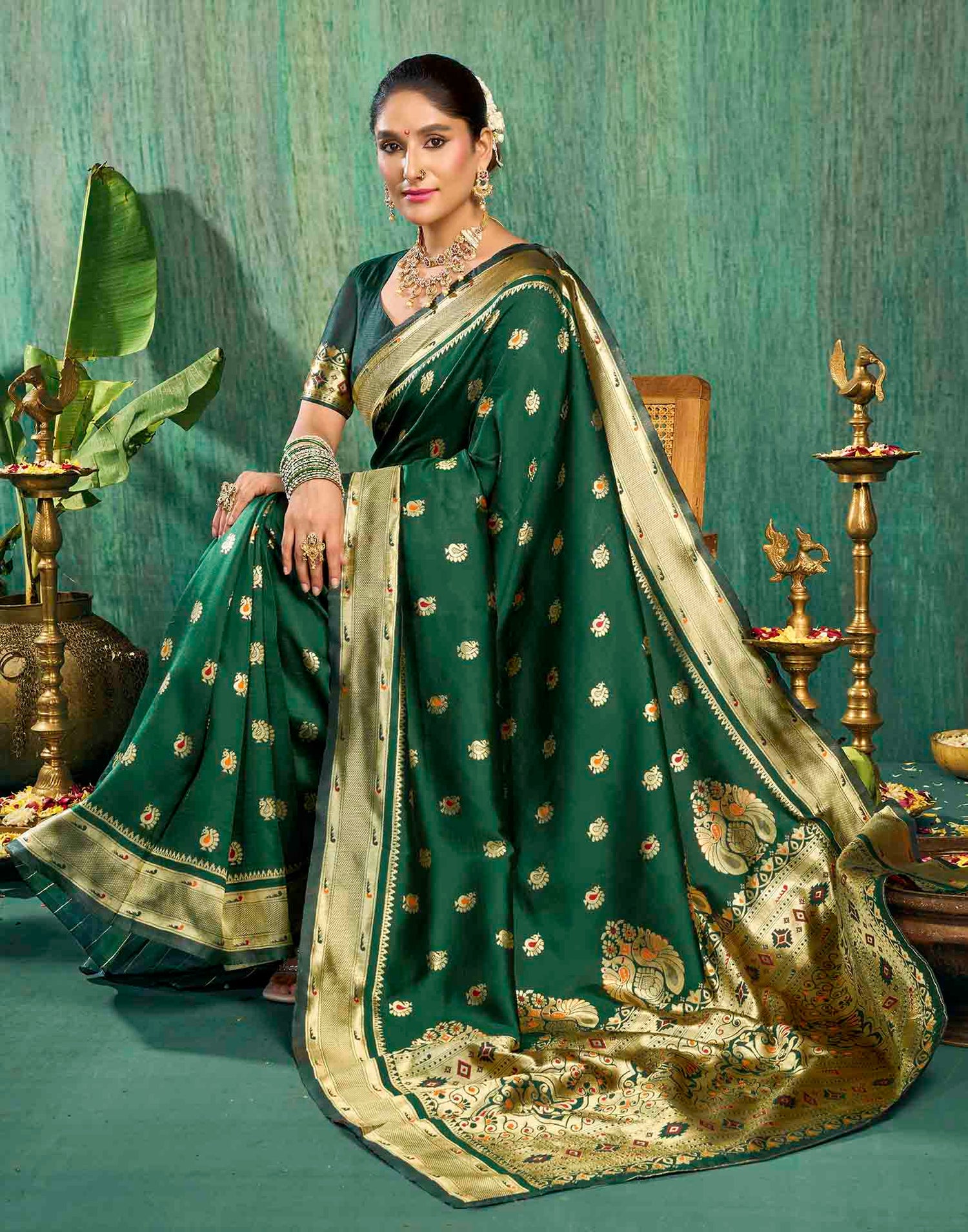 Dark Green Silk Woven Paithani Saree
