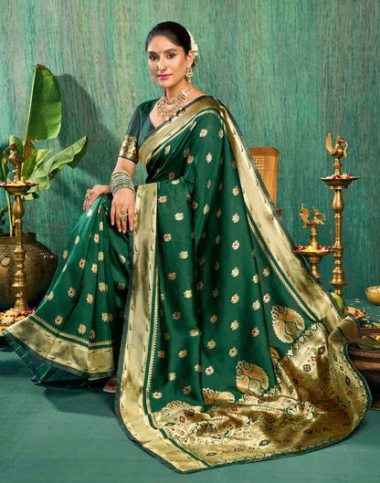 Dark Green Silk Woven Paithani Saree