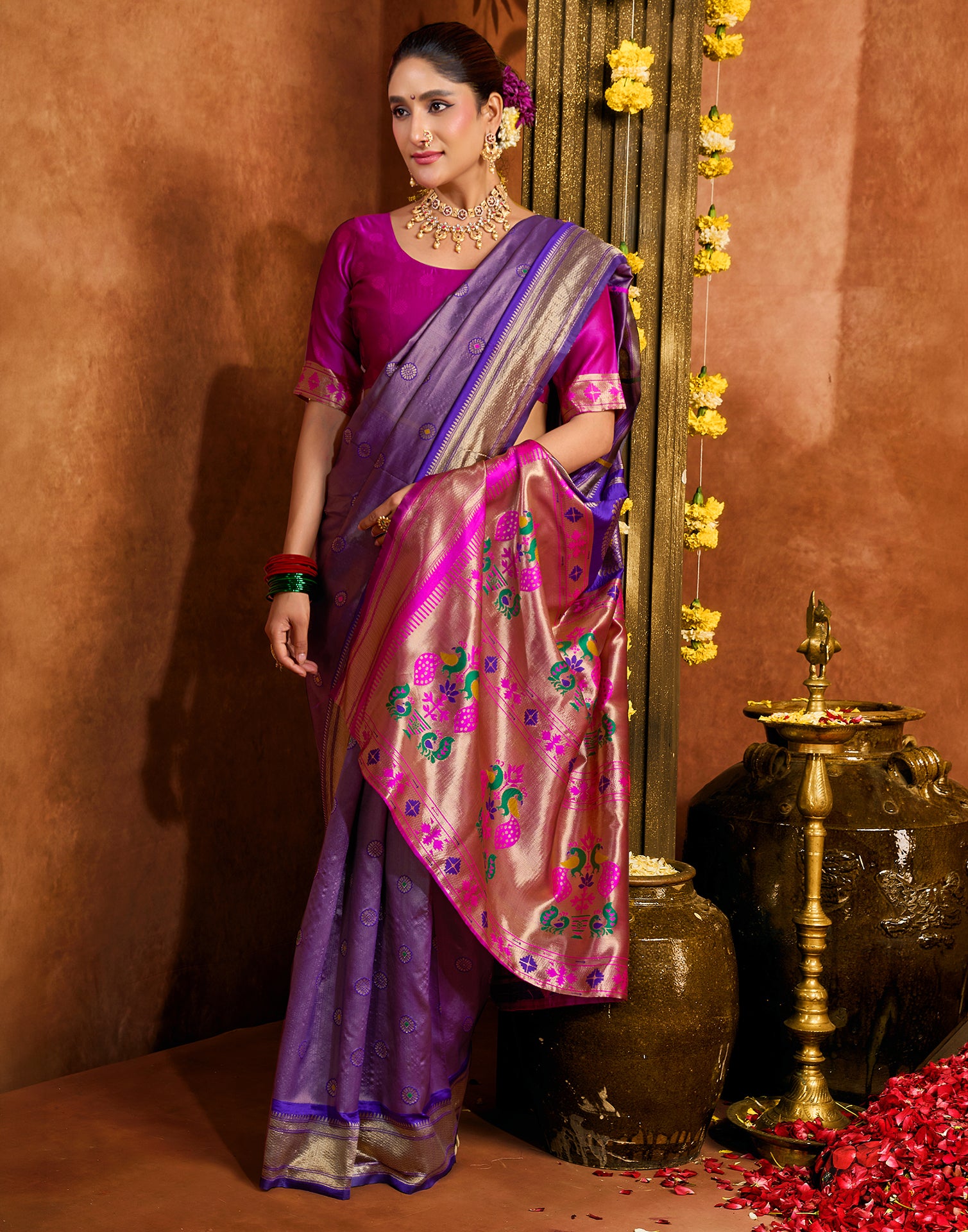 Purple Silk Woven Paithani Saree