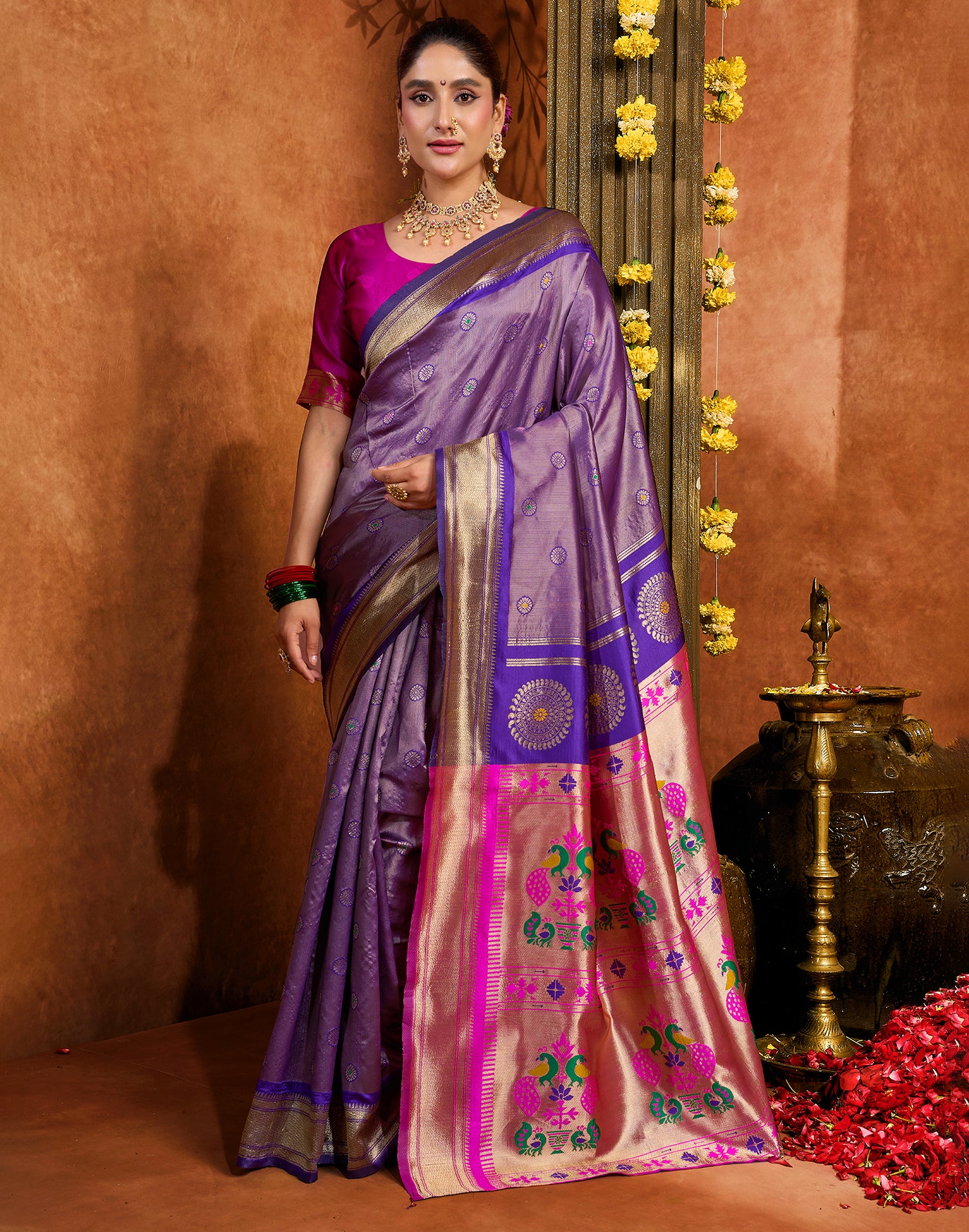 Purple Silk Woven Paithani Saree