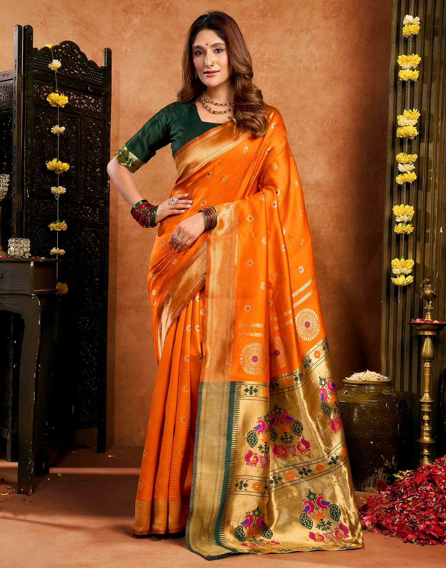 Orange Silk Woven Paithani Saree