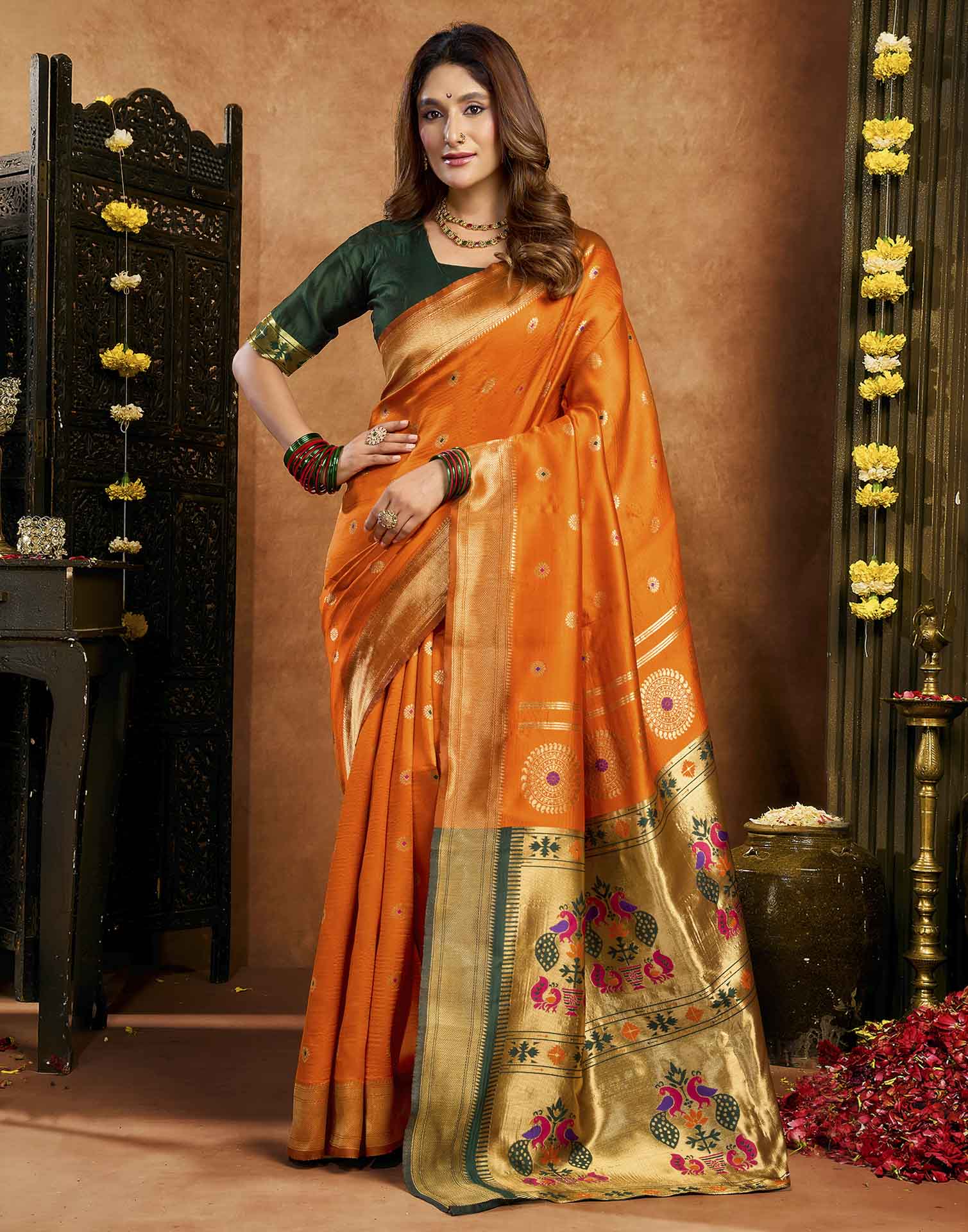 Orange Silk Woven Paithani Saree